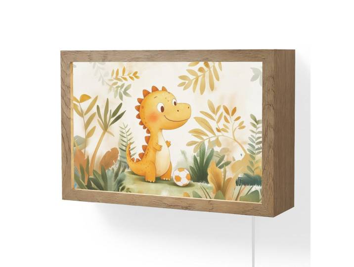 OnlyWow Wandleuchte - Dino - Fußball - Orange - 30x20 cm, Beige, Holzwerkstoff, Rechteckig, LED integriert, 30x20x8 cm, Lampen & Leuchten, Innenbeleuchtung, Wandlampe
