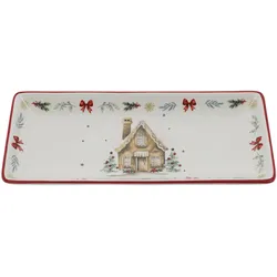 Chic Antique Chalet de Noël Tablett Weihnachtsgeschirr, 28 x 12 x 3,5 cm - Kirschrot