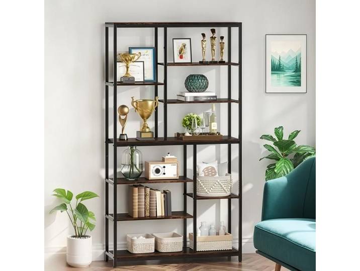 TOPESCT Bibliothèque industrielle à 6 niveaux Etagere de Decoration Bibliothèque 30 x 100 x 200 cm(Marron vintage)