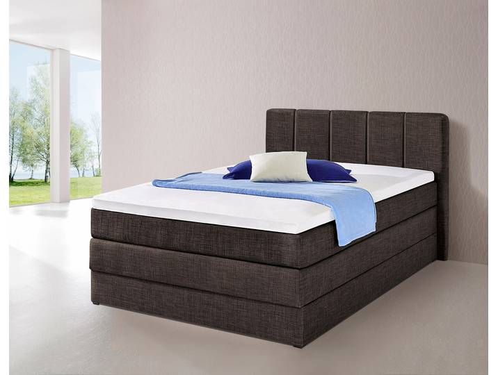 Boxspringbett, 140x200 cm, Feinstrukturstoff, Braun, Mit Bettkasten, Landhaus, Hapo