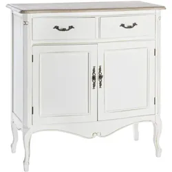 Kommode Justine aus Paulowniaholz, klassisch barock, weiß natur, 86 cm breit, 2 Türen 2 Schubladen