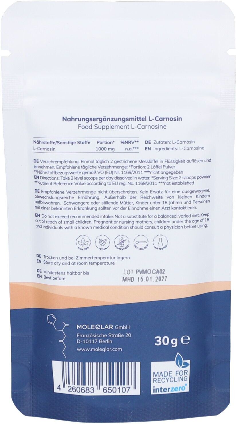 Moleqlar Carnosin L-Carnosin Pulver 30 g