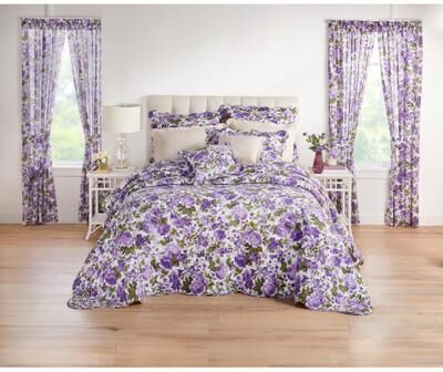 100% Cotton Florence Oversized Bedspread by BrylaneHome in Plum Floral (Size TWIN)