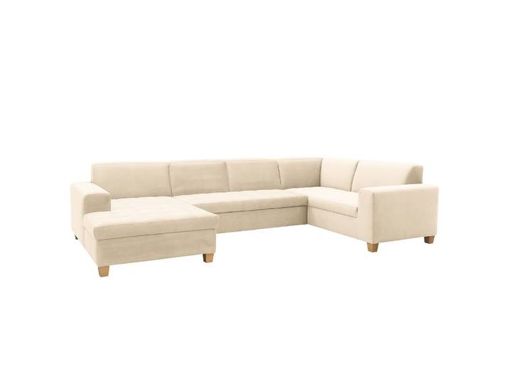 Wohnlandschaft Roblin Grau Samt Loana 333 x 80 x 199cm Longchair davorstehend links / Ottomane rechts Schlaffunktion Natur
