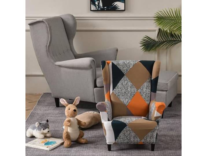 Highdi Enfant Housse de Fauteuil à Oreilles Extensible 2-Pièces Couverture de Fauteuil avec Housse de Coussin en T\, Mode Strandmon Housse de Fauteuil Antidérapante (Épissage)