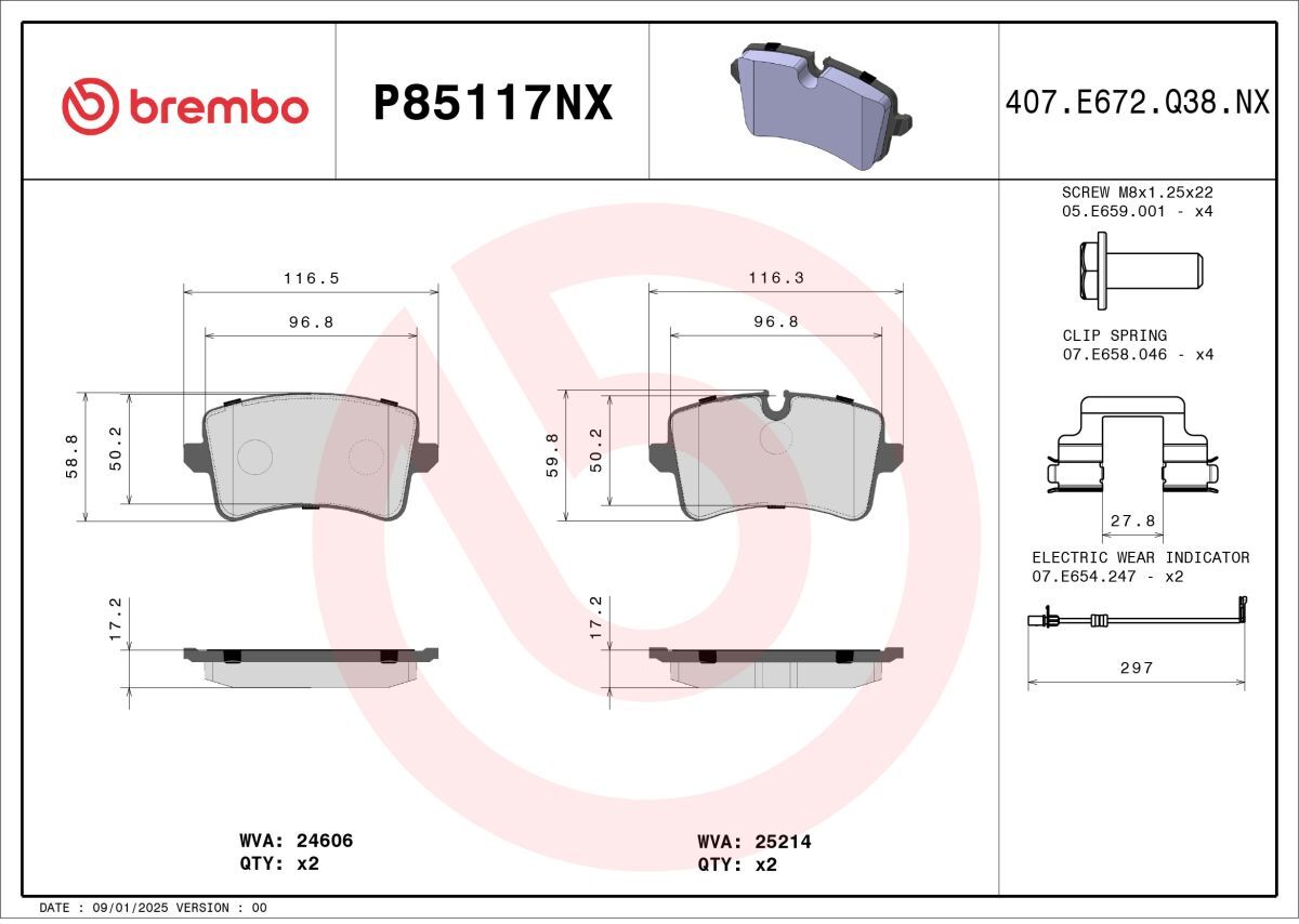 Bremsbelagsatz BREMBO P85117NX