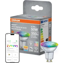 OSRAM SMART+ Matter LED Spot GU10 4,7W 90° RGBW Farbwechsel - steuerbar per App und Sprachassistenten wie Alexa, Google Home, dimmbar