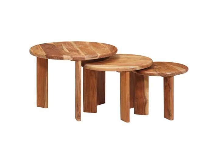 LKJephalotrop Nesting Couchtische 3er Set Braun Massivholz Akazie Platzsparende Satztische aus Echtholz für Wohnzimmer und Schlafzimmer, flexibel stapelbar mit runder Tischplatte.