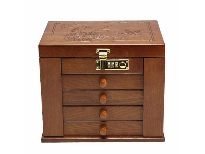 Armoire à bijoux vitrine en bois grande boîte à bijoux 5 couches idée cadeau pour ranger montres lunettes bijoux