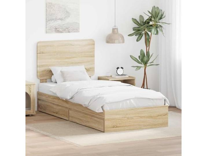 Holzwerkstoff Stauraumbett mit Schubladen Stadtwohnung Modern 100 x 200 cm Aufbewahrungsbett Sonoma-Eiche 100 x 200 cm Holzwerkstoff mit Schubladen und Lattenrost Stauraumbett für Schlafzimmer
