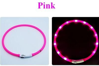 Uplifted Goods Silicone LED Dog Collar Rechargeable & Safety Flashing pink 70cm