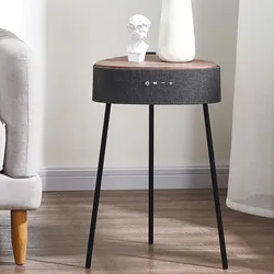 Fontastic Drahtloser Lautsprecher Mesu im Tischdesign, schwarz mit Holzplatte