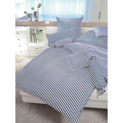 Kissenbezug JANINE "Modernclassic", blau (marine), B:80cm L:80cm, Mako-Satin, Obermaterial: 100% Baumwolle, Kissenbezüge, Kissenbezug, mit Streifen