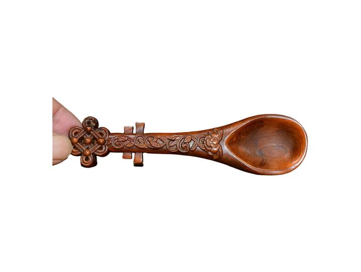 Sculpture à la main décor cuillère à thé en bois sculpté chinois prospérité harmonie bénédiction abondance joie longévité unité Fortune sérénité