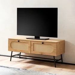 TV-Board 100cm MDF Eiche Dekor 2 Schubladen Wiener Geflecht Ratten Fernsehschrank Lowboard