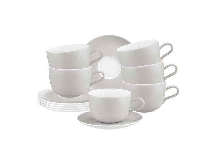 MILCHKAFFEETASSEN MIT UNTERTASSEN Liberty Pure Colors New Grey 380 ml 6er Set