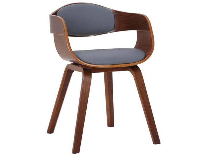 CLP Esszimmerstuhl ergonomisch Kingston, gepolsterte umlaufender Rückenlehne, Kunstlederbezug & Holzgestell, belastbar bis 150 kg, Farbe:walnuss/grau