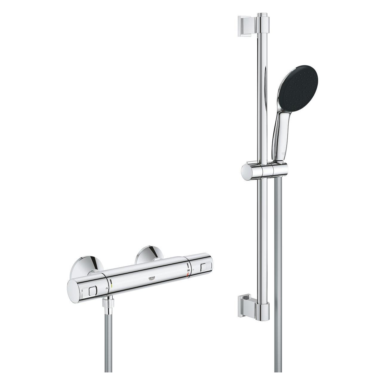 Grohe Precision Start QuickFix Thermostat-Duscharmatur und Vitalio Start 110 Brausestangenset, Länge 600mm (34597001)
