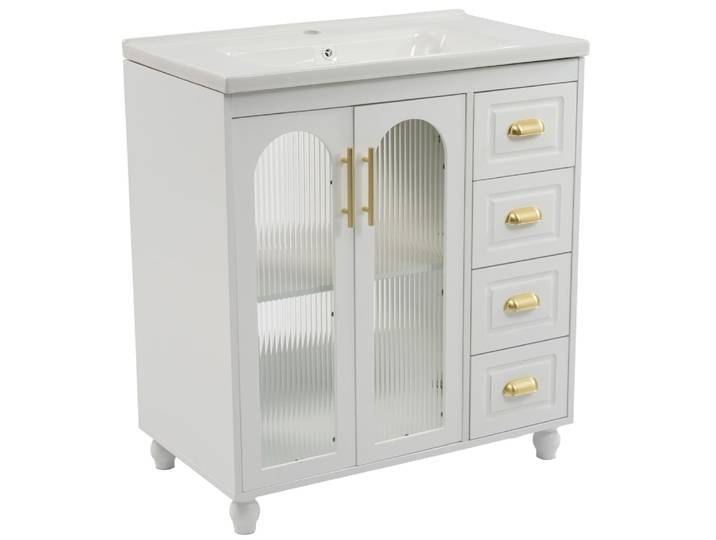 Meuble sous vasque blanc avec vasque en porcelaine