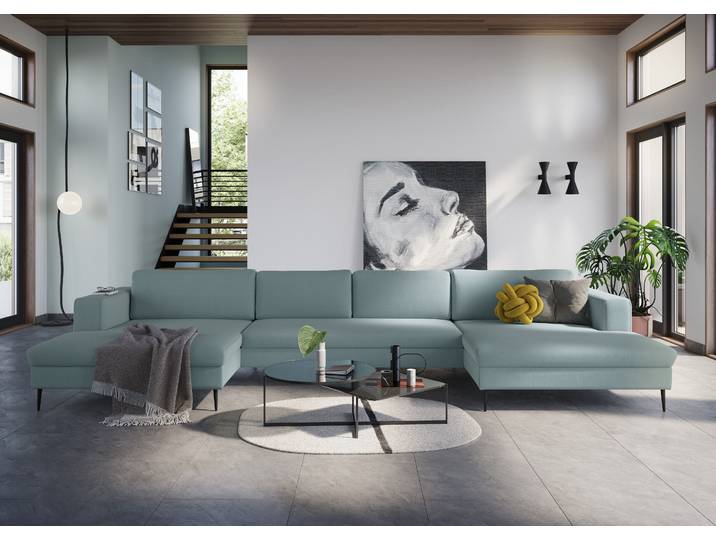 DOMO collection Modica U-Form aktuelles, kubisches Design mit 2 Recamieren, viel Platz XXL, auch in Cord, Fusshöhe passend für gängige Saugroboter