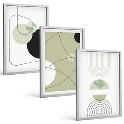BILDER SET 3er Set - 40x60 cm Silberner Rahmen - Abstrakte Formen und Farben