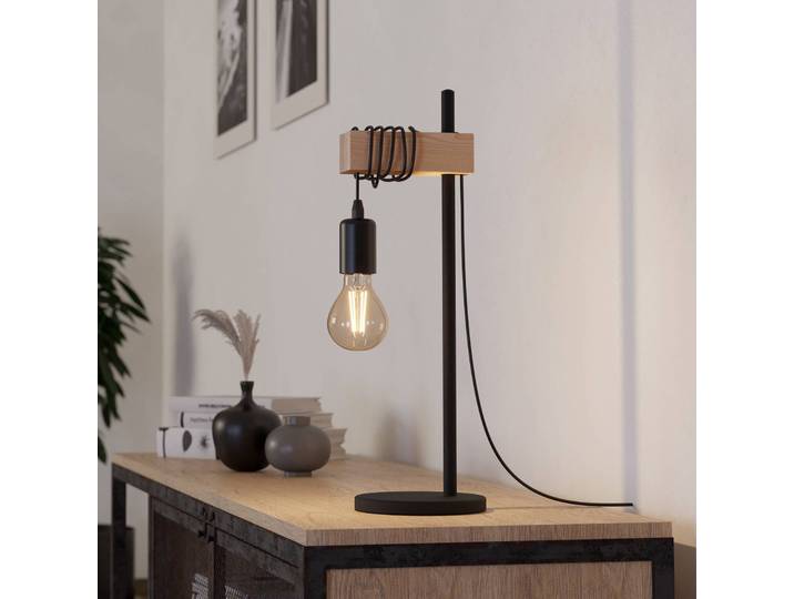 EGLO Fensterbank Tischlampe Townshend, Holz hell, für Wohn- / Esszimmer, Holz, Industrielles Design