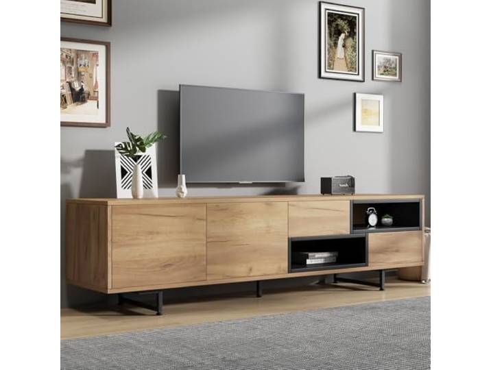 OLIVIBED TV-Schrank mit Offene Fächer, TV Lowboard mit Schubladen und Türen, Fernseher Tisch für 70-Zoll-Fernseher, TV Board für Wohnzimmer, Holz, 173x38x48cm
