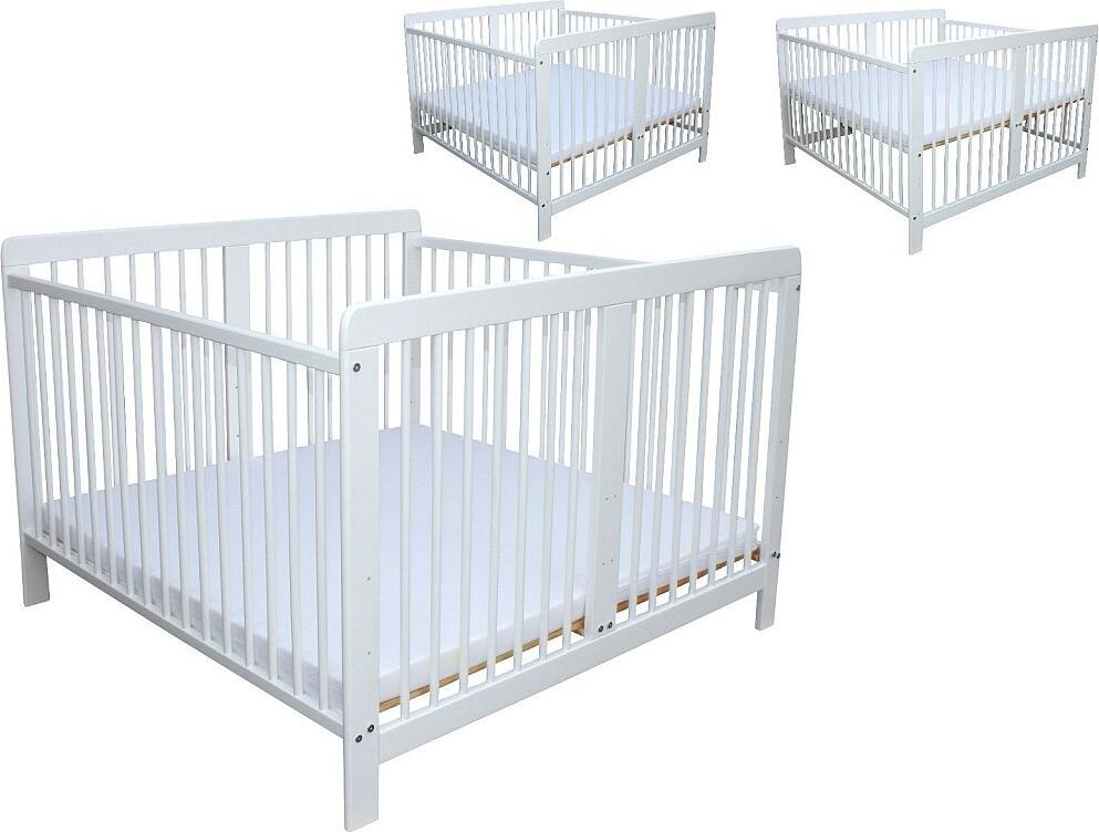 Zwillingsbett Zwillingskinderbett Kinderbett für Zwillinge massiv weiss mit 2 Matratzen 120x120cm