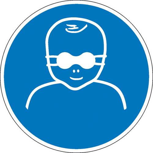 Gebotsschild Kleinkinder durch weitgehend lichtundurchlässige Augenabschirmung schützen Folie selbstklebend (Ø) 100mm ISO 7010