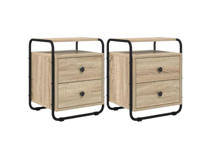 HGFDVCMR Nachttisch 2er Set Sonoma-Eiche Holzwerkstoff 40x36.5x50 cm Stilvoller Beistelltisch fürs Schlafzimmer mit 2 Schubladen, offener Ablage und robustem Stahlrahmen im 2er Set.