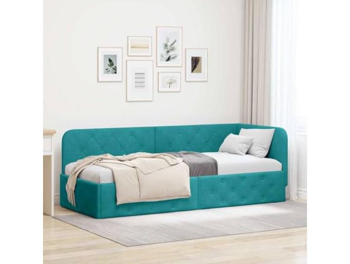 YNGBHFNOP Samt Eckbettrahmen L Design Plattform Türkis 80 x 200 cm Eckbettgestell mit Kopfteil Türkis 80x200 cm Samt Sofa Bett L-Form Schlafzimmer Polsterbett Lattenrost Stabil