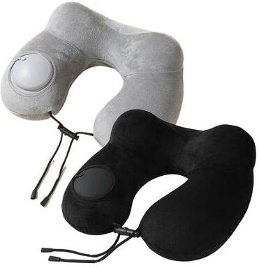 Uplifted Goods Portable Inflatable Neck Pillow With Detachable Cover For Travel Camping And Business black