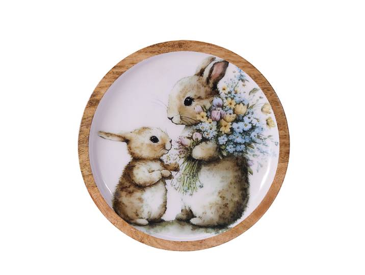 Teller Ostern Holz rund 22 cm natur/bunt