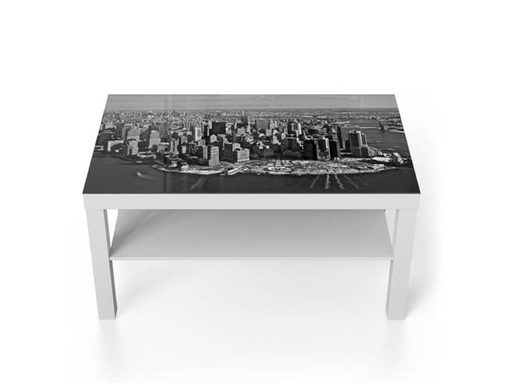DEQORI Glastisch weiß groß 90x50 cm Motiv New Yorker Schatten ausgefallener Beistelltisch aus Glas Hochglanz Couchtisch fürs Wohnzimmer moderner Couch Tisch mit Design