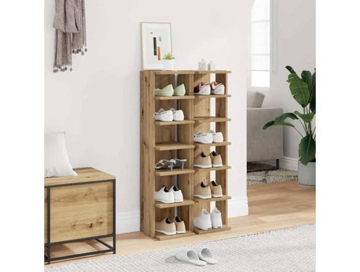 Schuhschränke, 2 Stück, Holz, Eiche, handgefertigt 6 Einlegeböden, Wandbefestigung im Lieferumfang enthalten, pflegeleicht, glatte Oberfläche, Aufbewahrung zwischendurch