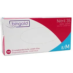 Nitrilhandschuhe Bingold Nitril 35 violettblau M virendicht, puderfrei, unsteril, latexfrei, 100 Stück/Box