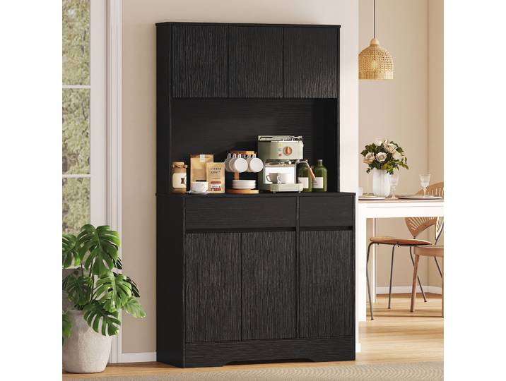 HOMCOM Buffet Cuisine Noir 6 Portes avec Étagères