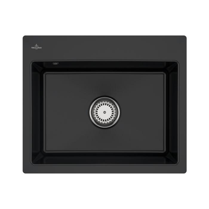 Villeroy und Boch Subway Flächenbündige Spüle 33091FS5 mit Ablaufgarnitur und Handbetätigung, Ebony