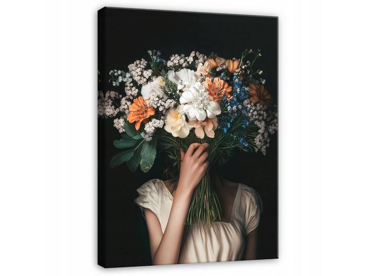 LEINWAND BILDER Frau Blumen Vintage Schwarz 100x70