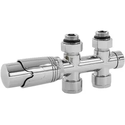 LuxeBath Ventil-Armaturen Set Multiblock Chrom Durchgangsform, mit Thermostatkopf, Anschlussgarnitur für Badheizkörper Mittelanschluss, Rohre aus dem