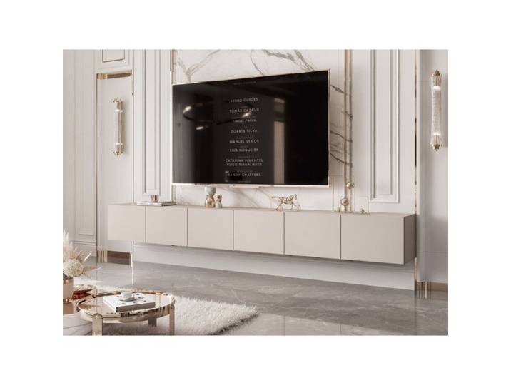 Meuble TV mural ANGEL IDOHOME 300x40x36 cm 6 portes cachemire LED