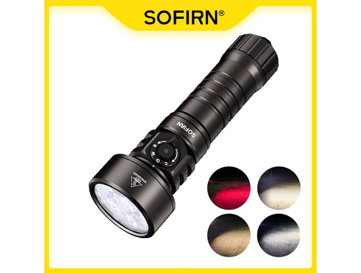Lampe de plongée Sofirn SD11 5000lm, lumière de plongée, LED blanche et rouge, 26800 7500mah, rechargeable par USB C, étanche IPX8, portée 224m