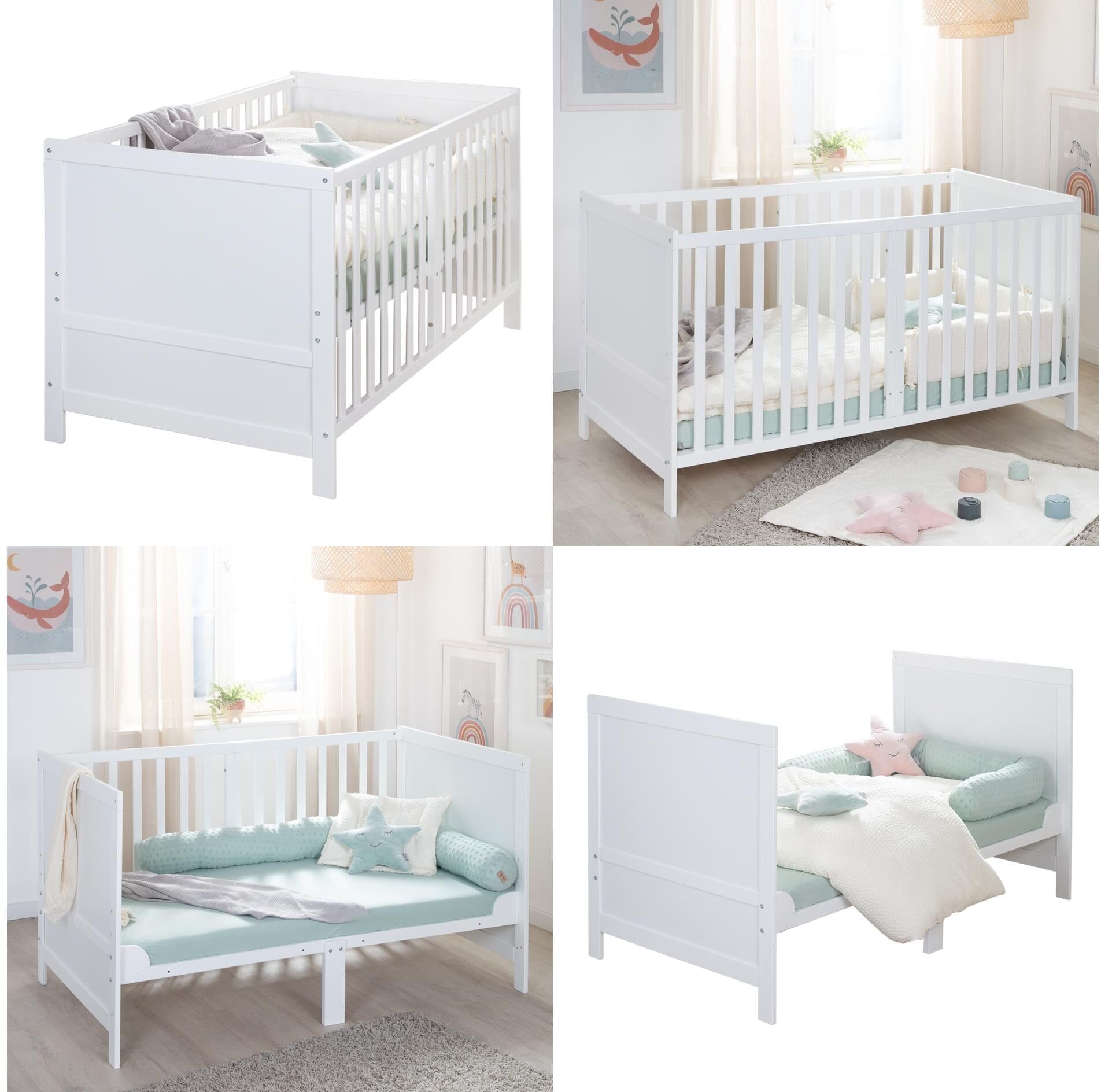 Kinderbett ROBA "Kombi Easy Sleep Weiss, 70 x 140 cm", Baby, weiss (weiß), Betten Kinderbett weiß Einheitsgröße