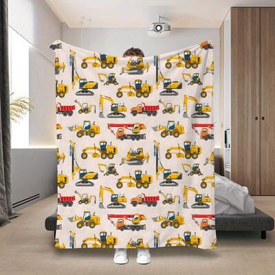 Shop Station Construction Truck Flannel Throw Blanket Soft Excavator Blanket For Sofa, Bed & Travel 27.56 39.37 In