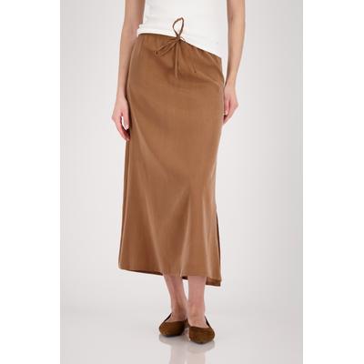 Midirock MONARI "Rock Basic Cupro", Damen, Gr. 42, braun, Web, Obermaterial: 70% Cupro, 30% Baumwolle, unifarben, regular fit knöchelfrei, Röcke, Seidig glatte Haptik, Midi-Länge, Bindeband, Seitenschlitz