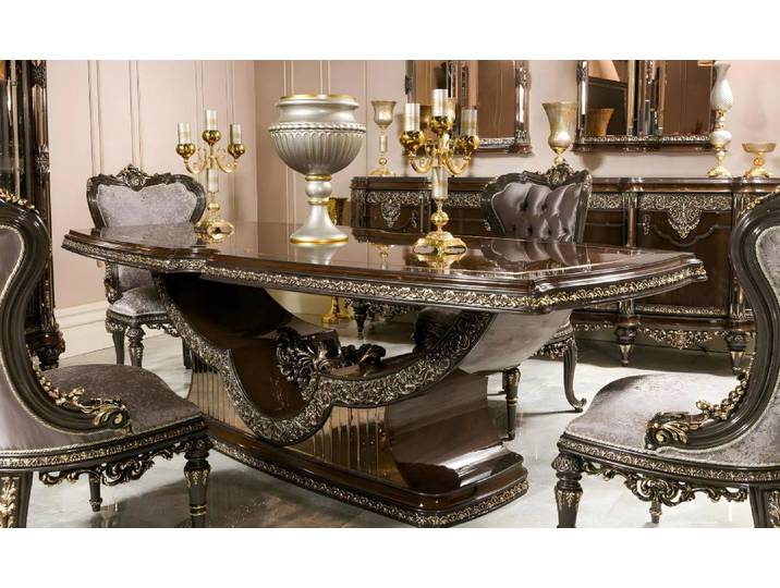 JVmoebel Esszimmer-Set Braunes Holz Esstisch- und Stuhlset im modernen Design, (7-St., Esstisch, 6х Stühle), Made in Europe