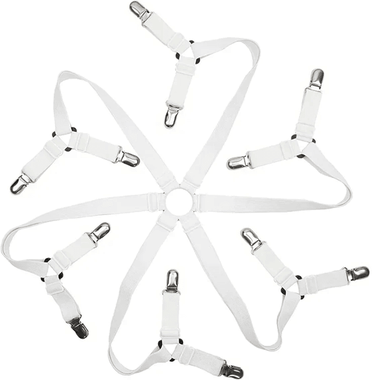 Inspire Essentials Adjustable Bed Sheet Holder Straps With Elastic Clips white