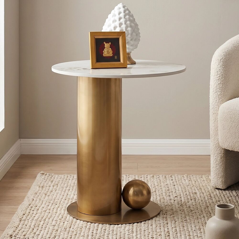 Tuttoperlestetica Tavolino da Salotto Torime Japandi con Top in Ceramica Effetto Marmo Calacatta e Struttura Oro