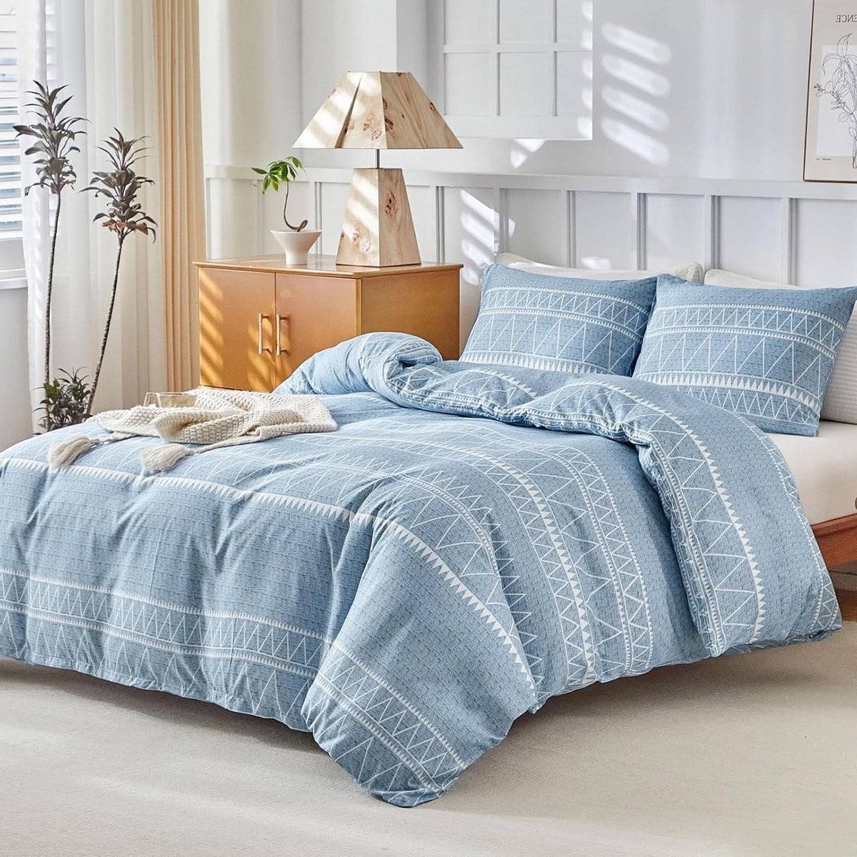 Blauw Dekbedovertrek Set met Bohemian Patroon, 200x200 cm
