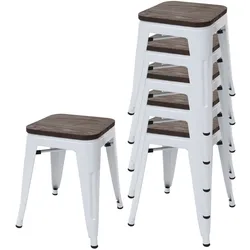 Proregal 6er-Set Hocker inkl. Holz-Sitzfläche | Metall, Industriedesign, stapelbar | Weiß | Metallhocker Sitzhocker